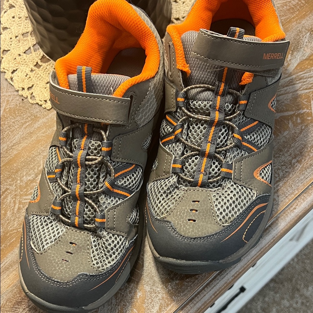 Merrell Athletic Shoes in Gray and Vibrant Orange